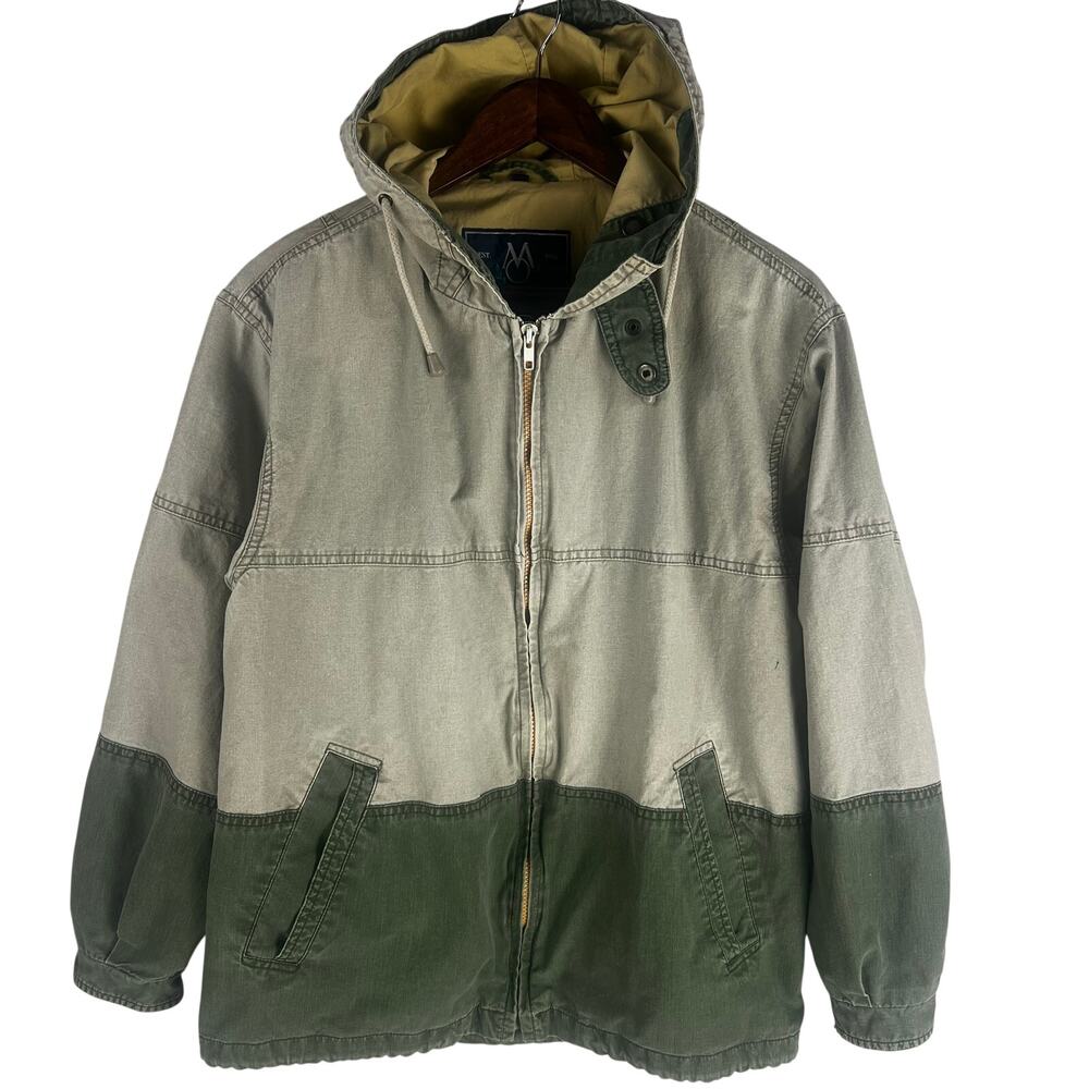 VTG Members Only Mens Hooded Full Zip Colorblock Jacket L Green Olive Lined